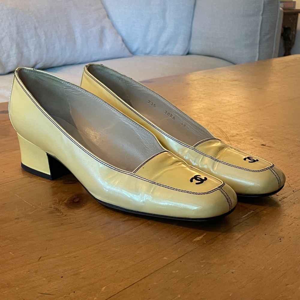 CHANEL Yellow Block Heel Shoes